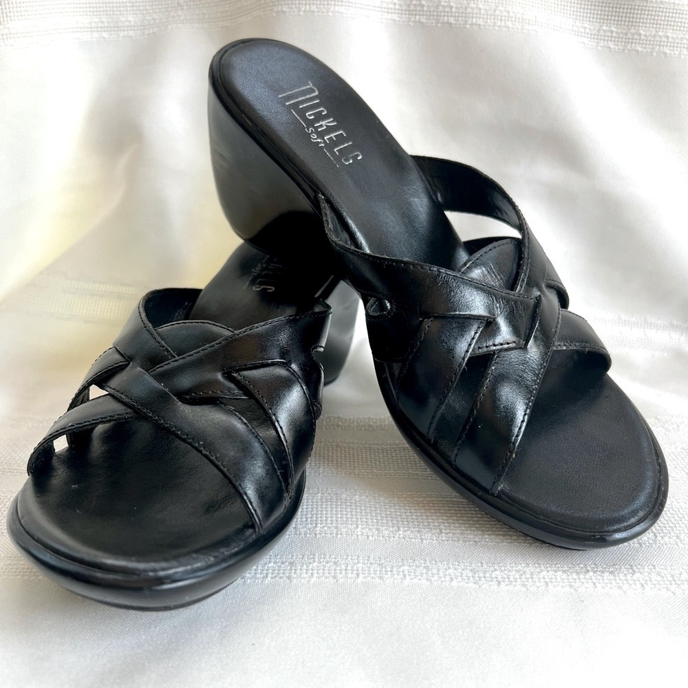 Nickels Soft Women's Templete Black Lthr‎ Heeled Sandal Sz 6 EUC Made in Brazil